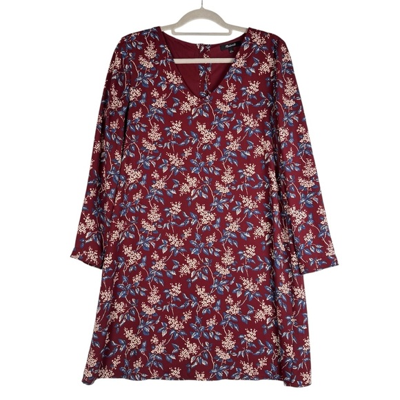 Madewell Button-Back Dress in Antique Flora Size S V-neck Burgundy Lined - Picture 1 of 10